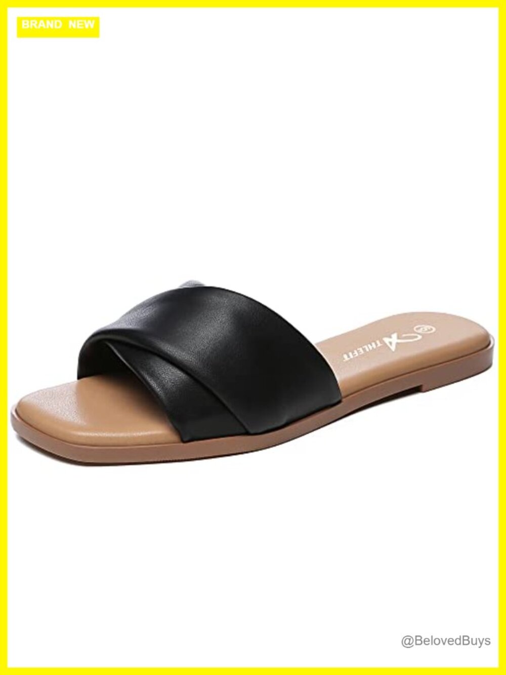 Faux Leather Slide Sandals Women Square Toe Cross Strap Flat Comfort